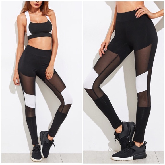 Pants - Mesh Insert Color Block Leggings gym yoga